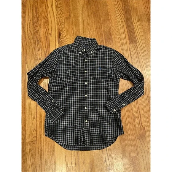 Ralph Lauren Men's Button Up Shirt Dark Blue Plaid Pony Size Small - Picture 2 of 11
